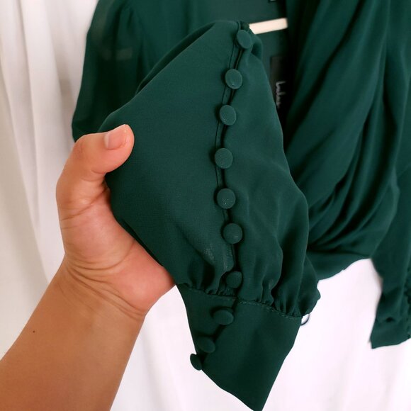 Lulus My Whole Heart Emerald Green Long Sleeve Wrap Dress Formal Party Size L - Picture 14 of 16
